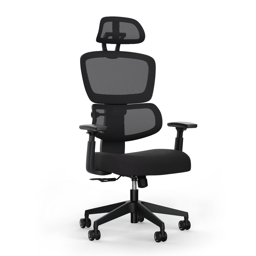 Ergonomischer Bürostuhl DESKSPACE MOVE in Schwarz, freigestellte Produktansicht vor hellem Hintergrund